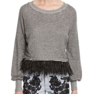 Le Superb‎ Gray Sweatshirt Crewneck Feather Trim Long Sleeves Women Sz Small